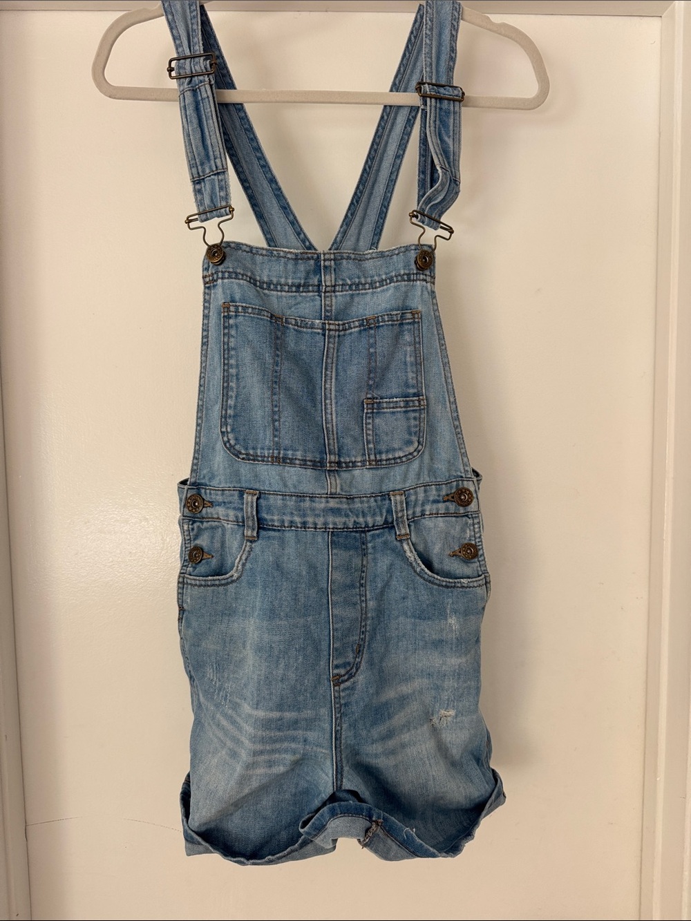Free people Light Wash Denim Overall Shorts